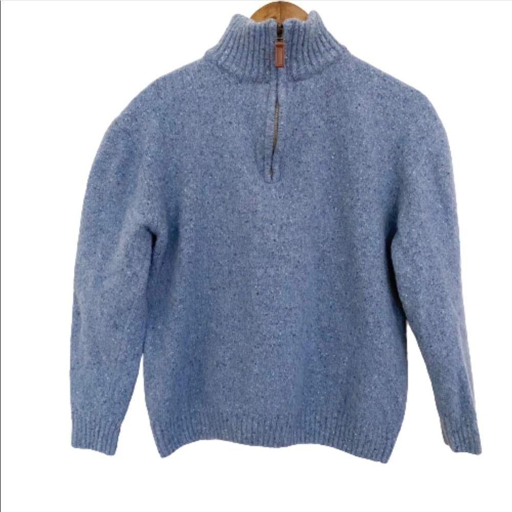 Aran Woollen Mills Lambs Wool 1/2 Zip Blue Sweater